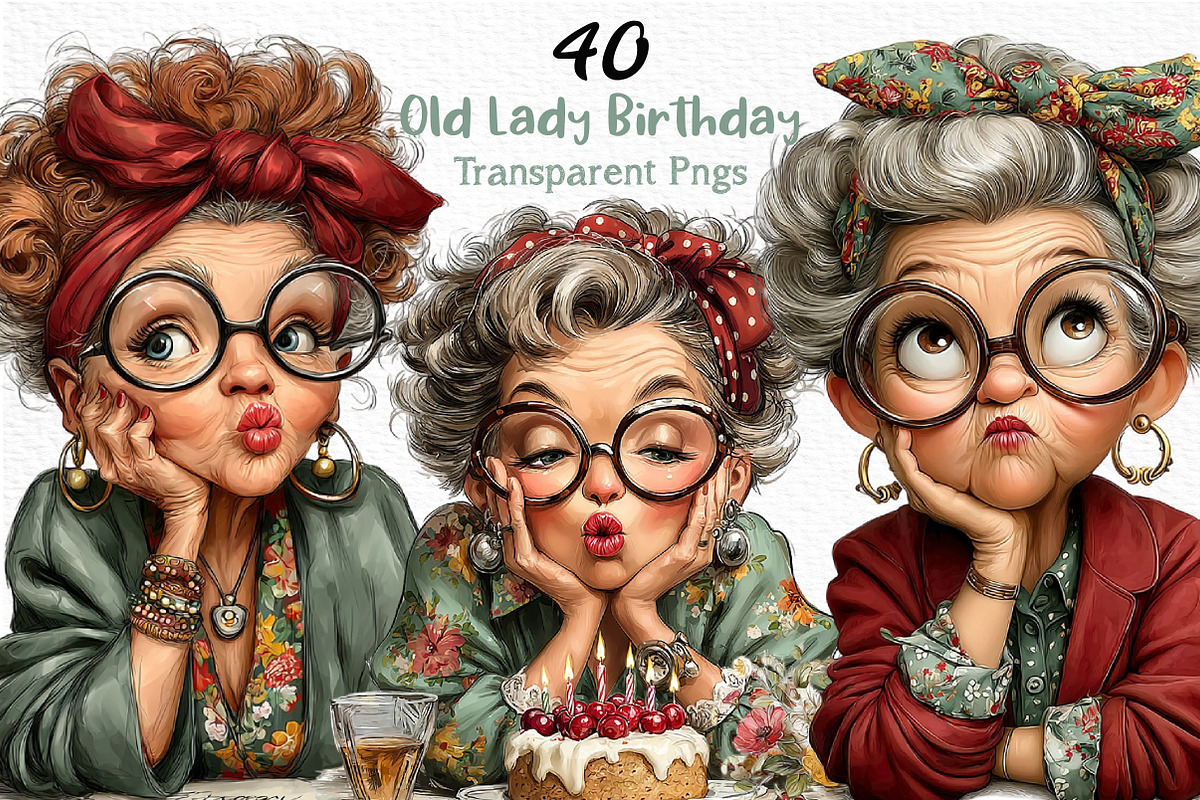 Whimsical Old Lady Birthday Clipart, an Illustration by Craft Nest (Photo 1 of 12)