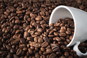 Coffee beans and white cup of coffee, a Food & Drink Photo by Print Haven Mochi Vintage (Thumbnail 1 of 5)
