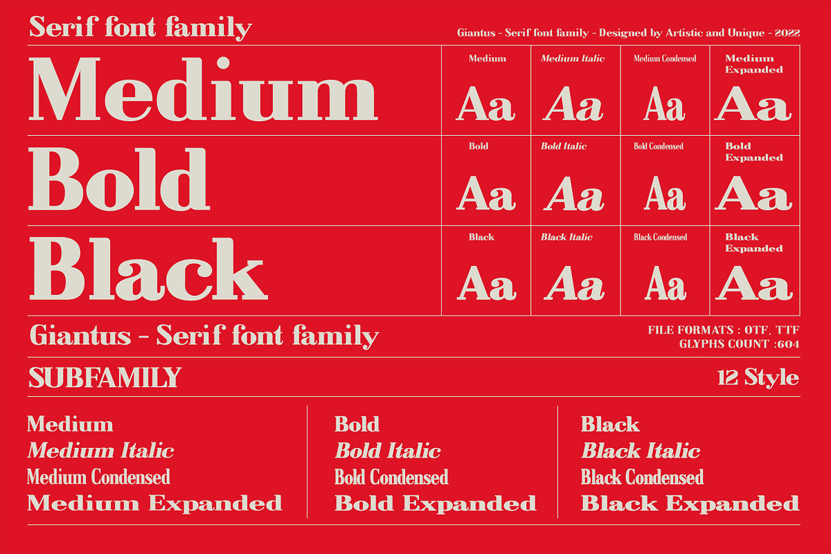 Giantus - Serif font family, a Serif Font by Artistic & Unique (Photo 2 of 13)