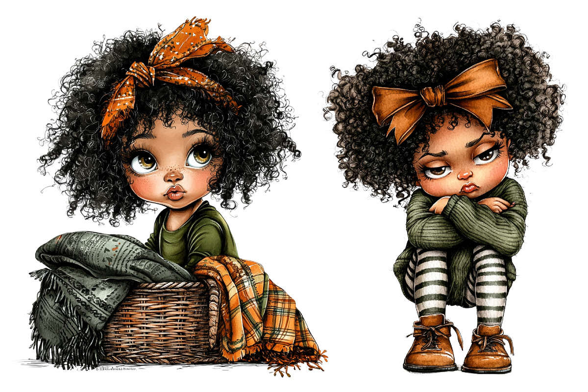 Quirky Grumpy Black Girl Clipart PNG, a Seasonal Illustration by CitraGraphics (Photo 4 of 4)