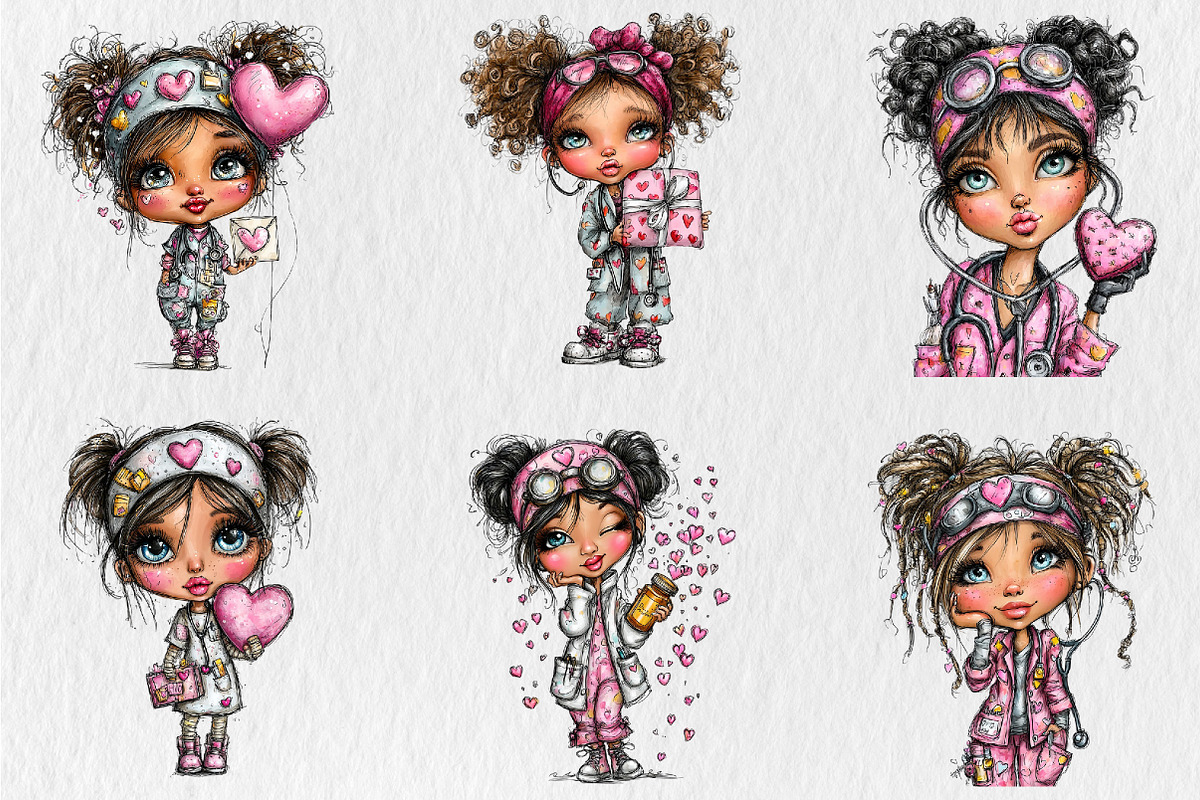 Whimsical Valentine Nurse Girls Clip, a Seasonal Illustration by Rose Art (Photo 4 of 7)