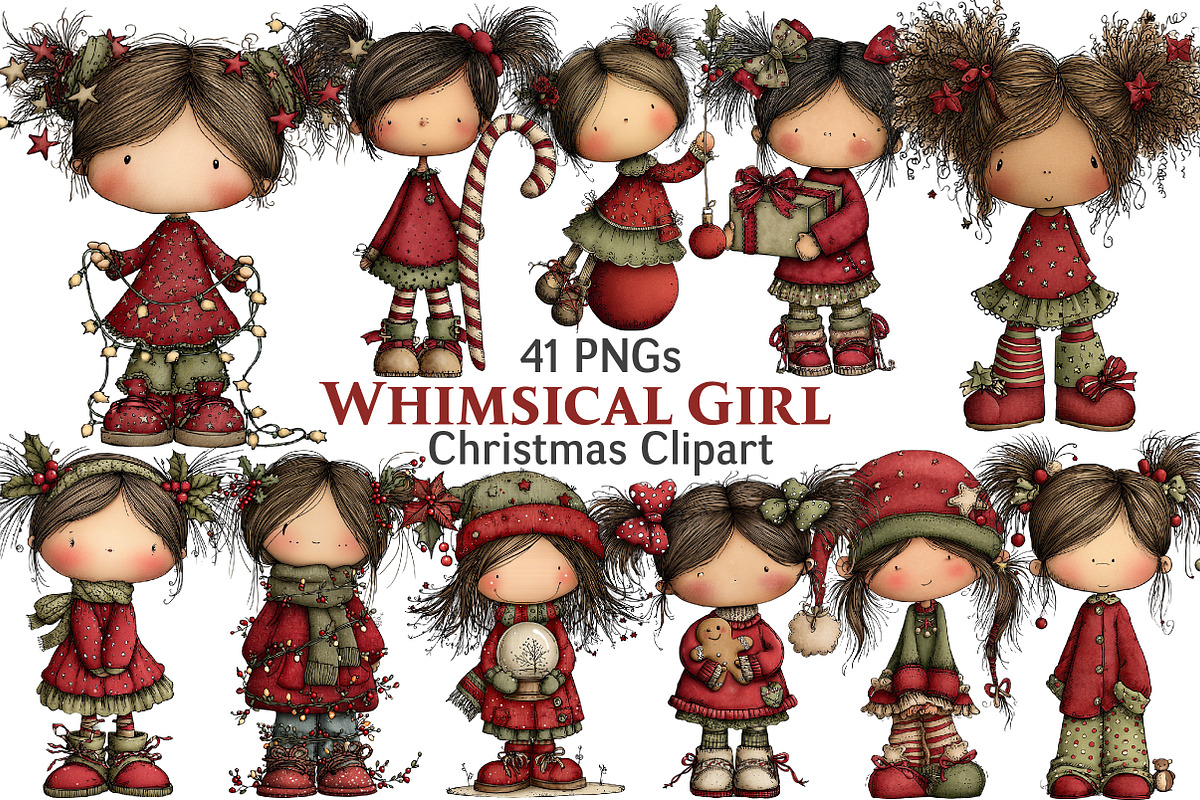 Whimsical Christmas Girl Clipart, an Illustration by Pixels.Craft (Photo 1 of 6)
