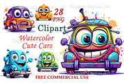 Watercolor Cute Little Cars Cliparts, a Background Graphic by Negarin Digital Art (Thumbnail 1 of 11)