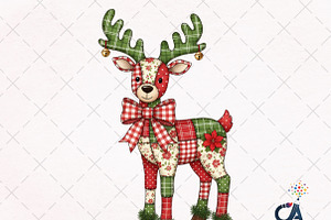 Christmas Patchwork Reindeer PNG, an Illustration by Creative Art