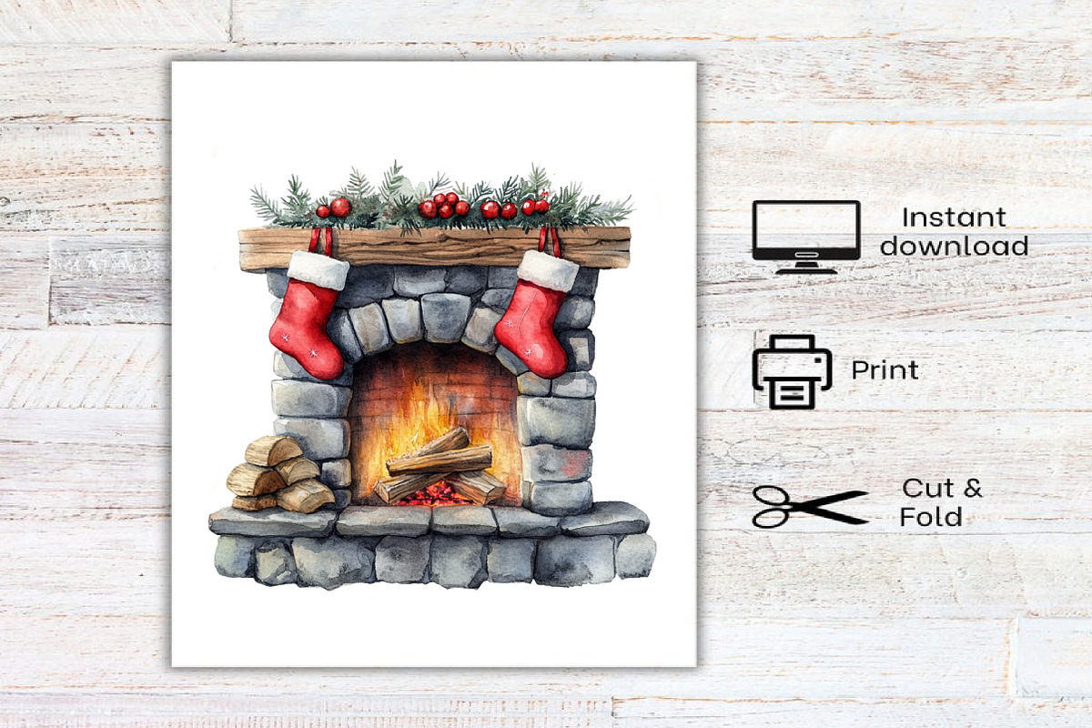 Christmas Fireplace Clipart, an Illustration by Canvas Craft (Photo 8 of 8)