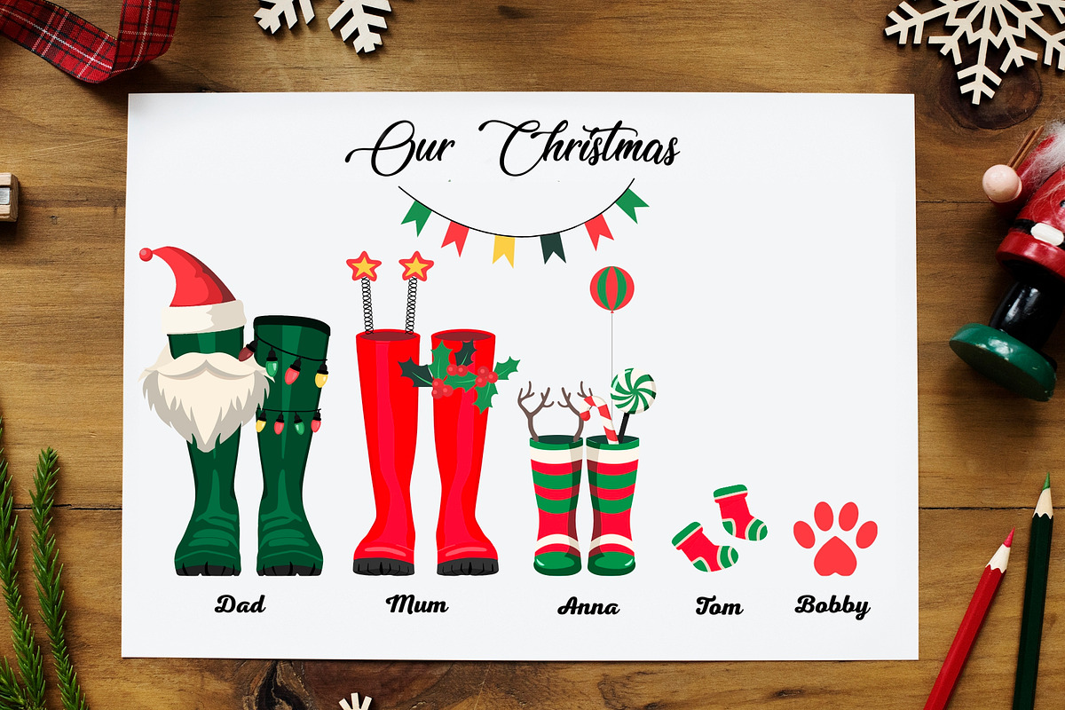 Christmas family welly boots print, an Object Illustration by Art and Funny (Photo 1 of 4)