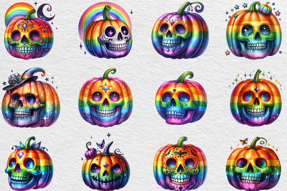 Halloween Skull Pumpkin Clipart, an Illustration by Black Bird Studio (Photo 5 of 6)