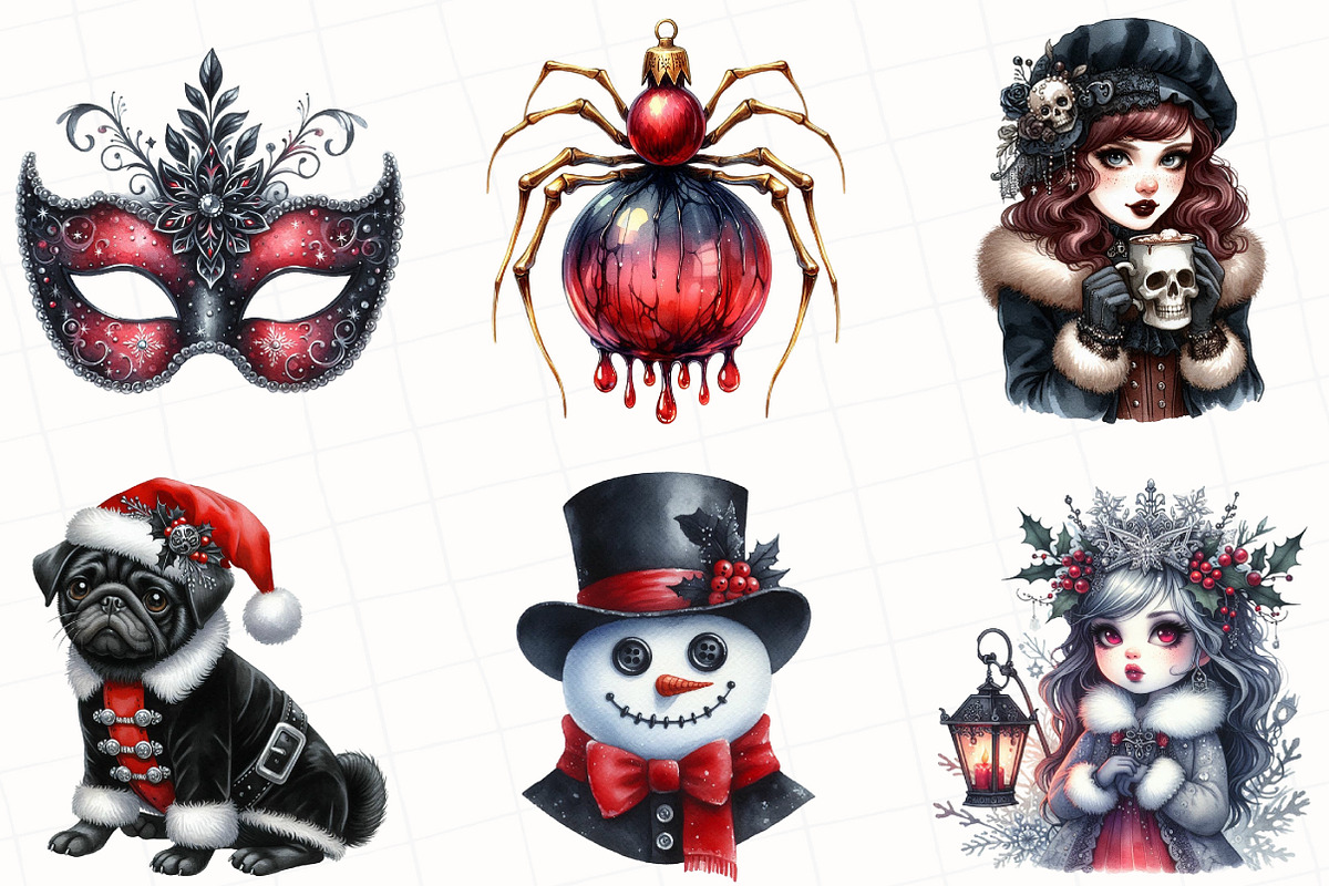 Gothic Christmas Clipart Bundle, an Illustration by OK Design (Photo 4 of 5)