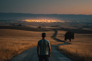 Man at the Start of a Road Journey t, a Photo by Pixeness Studio