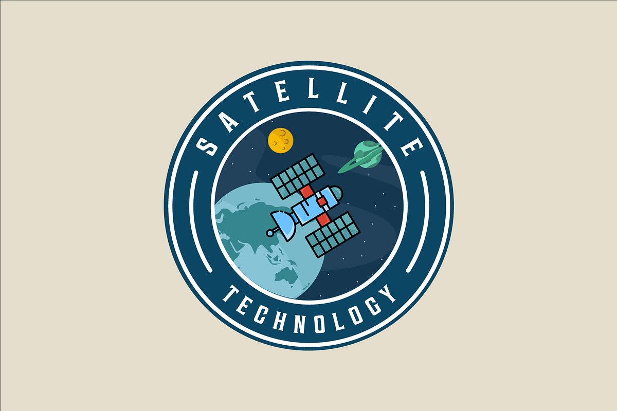 satellite at outer space emblem logo, a Branding & Logo Template by zyxroun shop