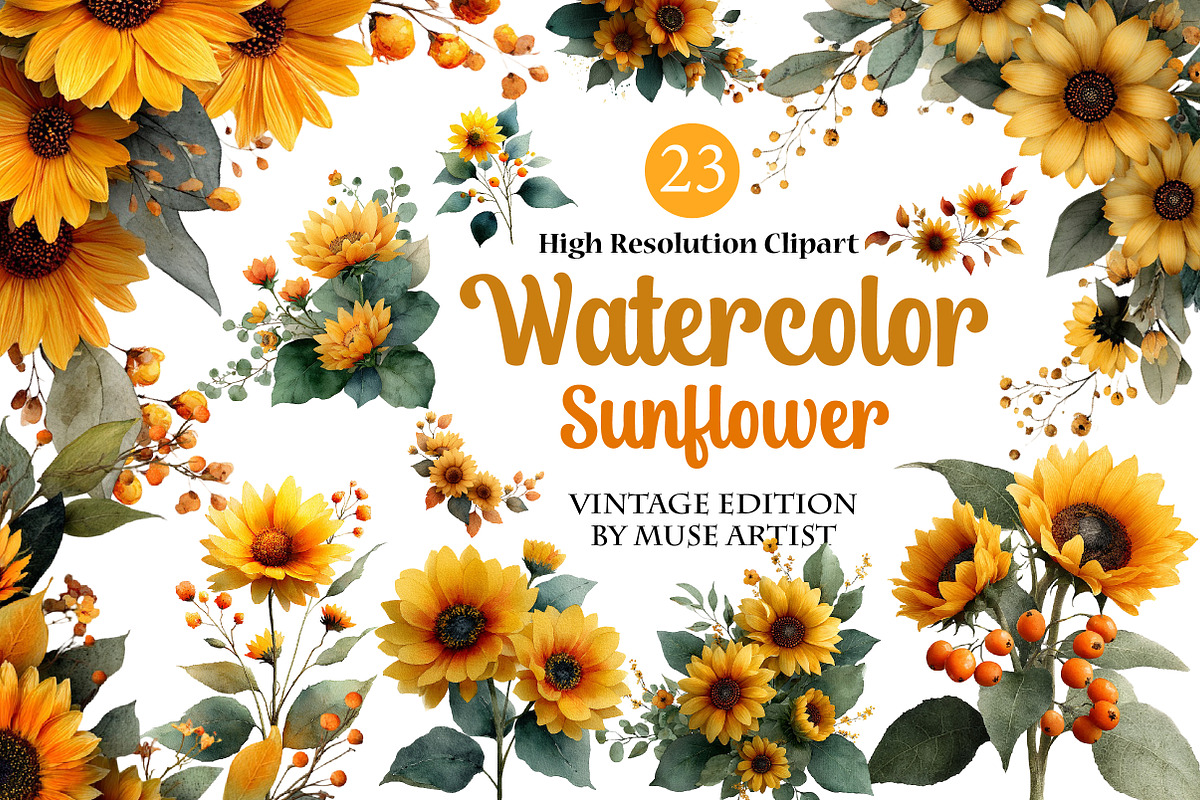 Sunflower Clipart, an Illustration by DreamArtGraphic (Photo 1 of 4)