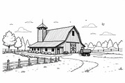 Rustic Farmhouse Landscape Set, an Illustration by Designs_River (Thumbnail 2 of 7)
