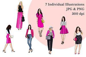 Girls In Fuchsia- Light Skin Clipart