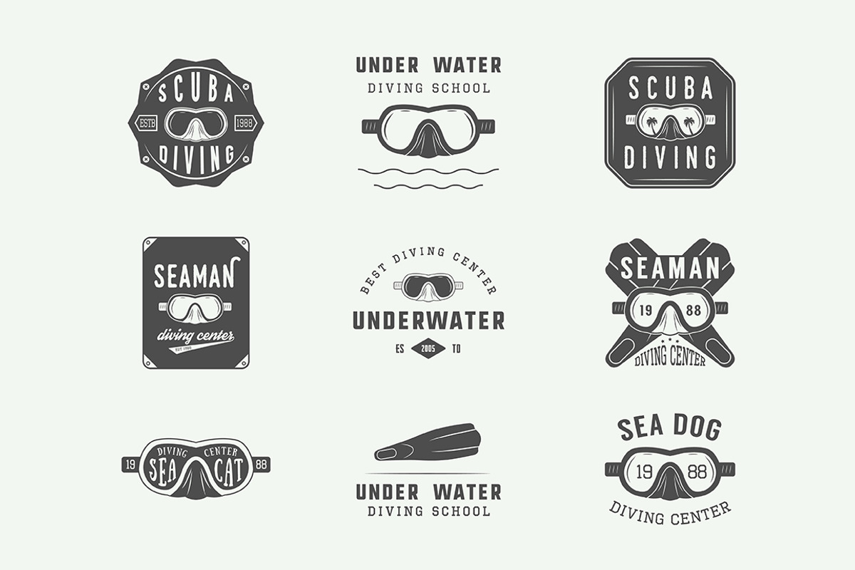 Set of vintage diving emblems, a Branding & Logo Template by AkimD