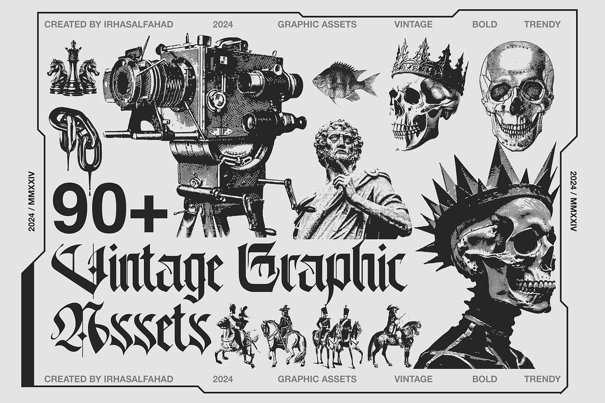 90+ Vintage Graphic Assets, an Object Graphic by Irhasalfahad (Photo 1 of 5)