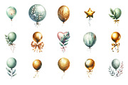 Sage and Gold Balloons Clipart, an Illustration by Designking (Thumbnail 3 of 5)