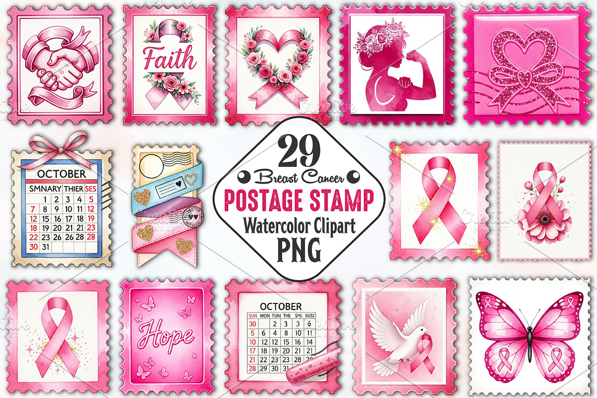 Breast Cancer Postage Stamp Clipart, an Illustration by RobertsArt (Photo 1 of 5)