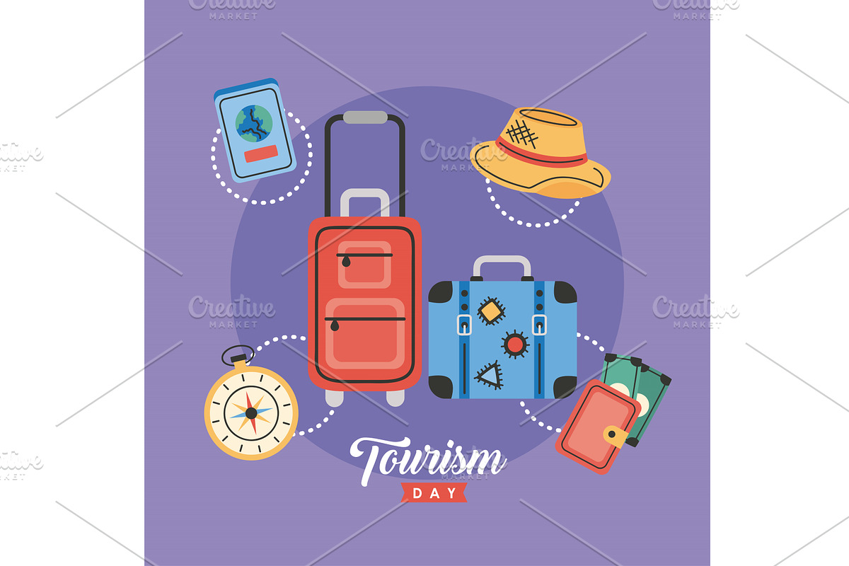 turism day lettering postcard, an Illustration by studiogstock