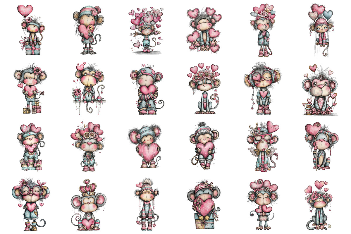 Valentines Day Monkey Sublimation, an Illustration by designcity5 (Photo 2 of 5)