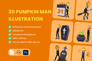 3d Pumpkin Man Halloween Character