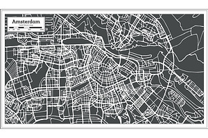 Amsterdam Holland Map In Retro Style