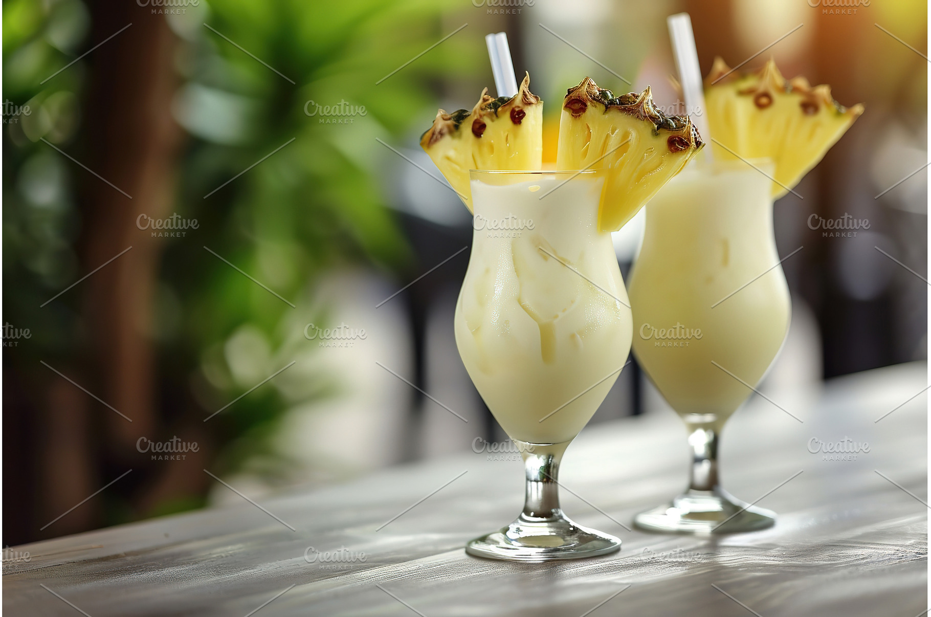 Two Pina Colada Cocktails Garnished, a Food & Drink Photo by Lermont51