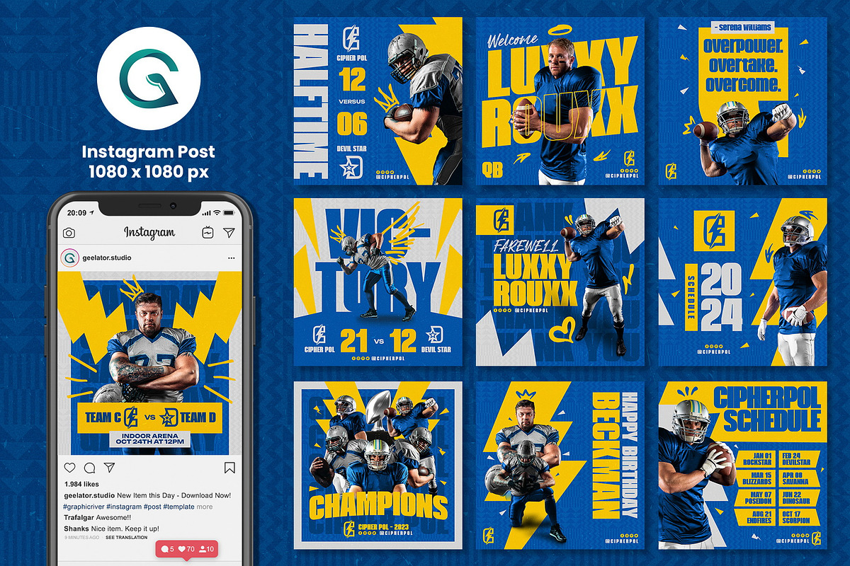 American Football Social Media Pack, a Social Media Template by Geelator Studio (Photo 2 of 5)