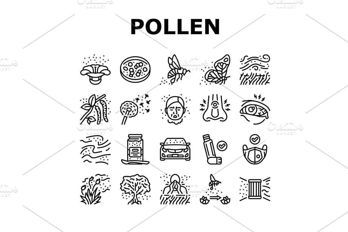pollen allergy bees flowers icons, an Object Illustration by pikepicture