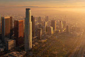 Stunning Sunset over Downtown LA Sky, a Photo by Pixeness Studio