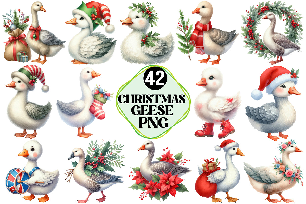 Christmas Geese Clipart, an Illustration by Pixels.Craft (Photo 1 of 7)