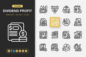 Dividend Profit Icons, an Outline Icon by Spacepixel Creative
