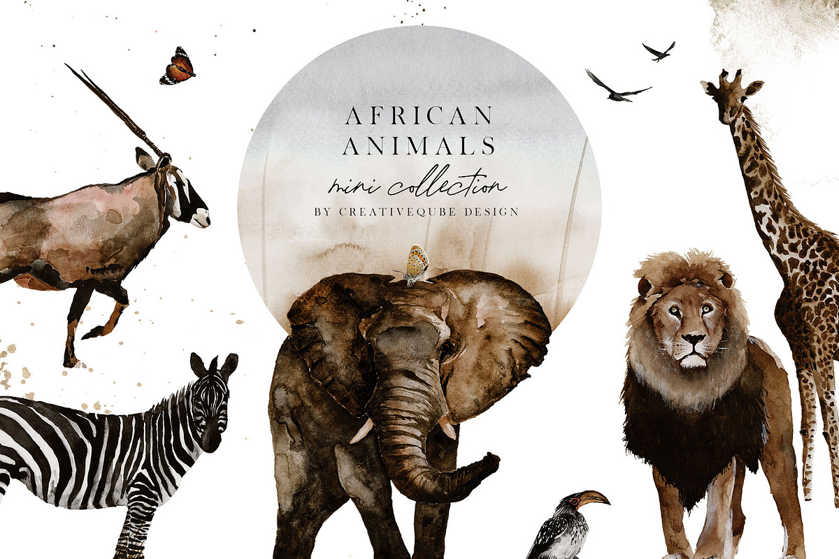 African Animals mini Collection, an Animal Illustration by Creativeqube Design (Photo 1 of 2)