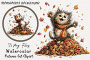 Watercolor Autumn Cat Clipart, a Transportation Illustration by Digital Artistic99 (Thumbnail 1 of 7)