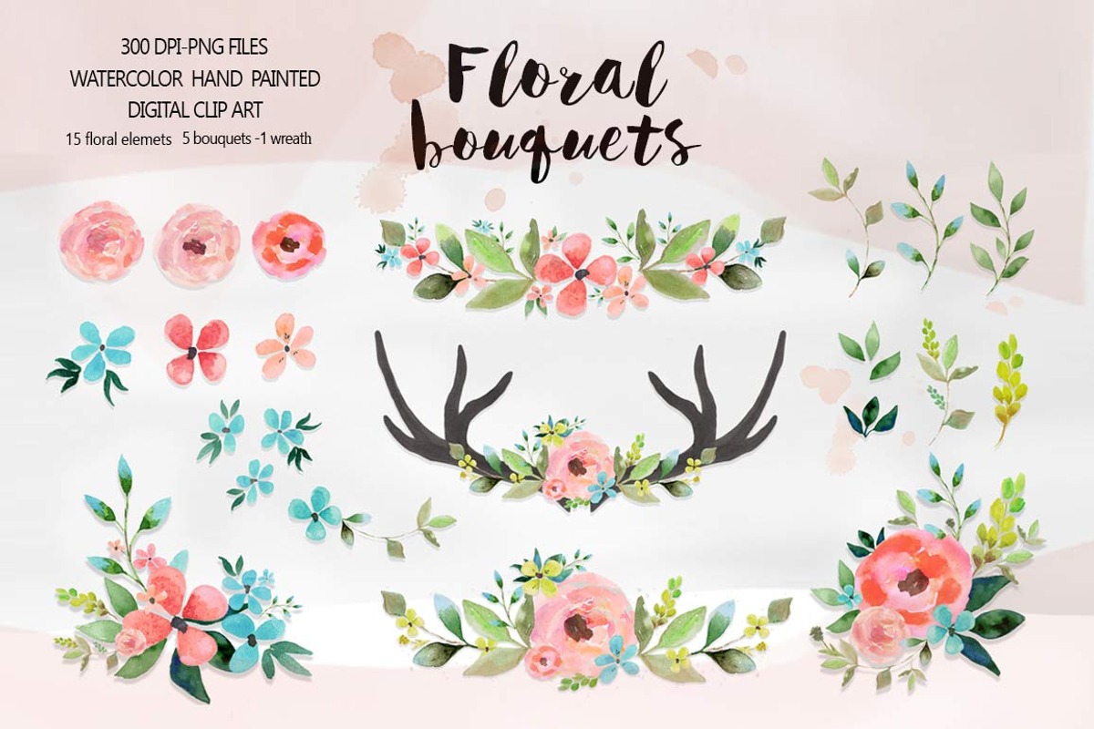 Floral bouquets - Watercolor clipart, an Illustration by DigitalCloud (Photo 1 of 3)