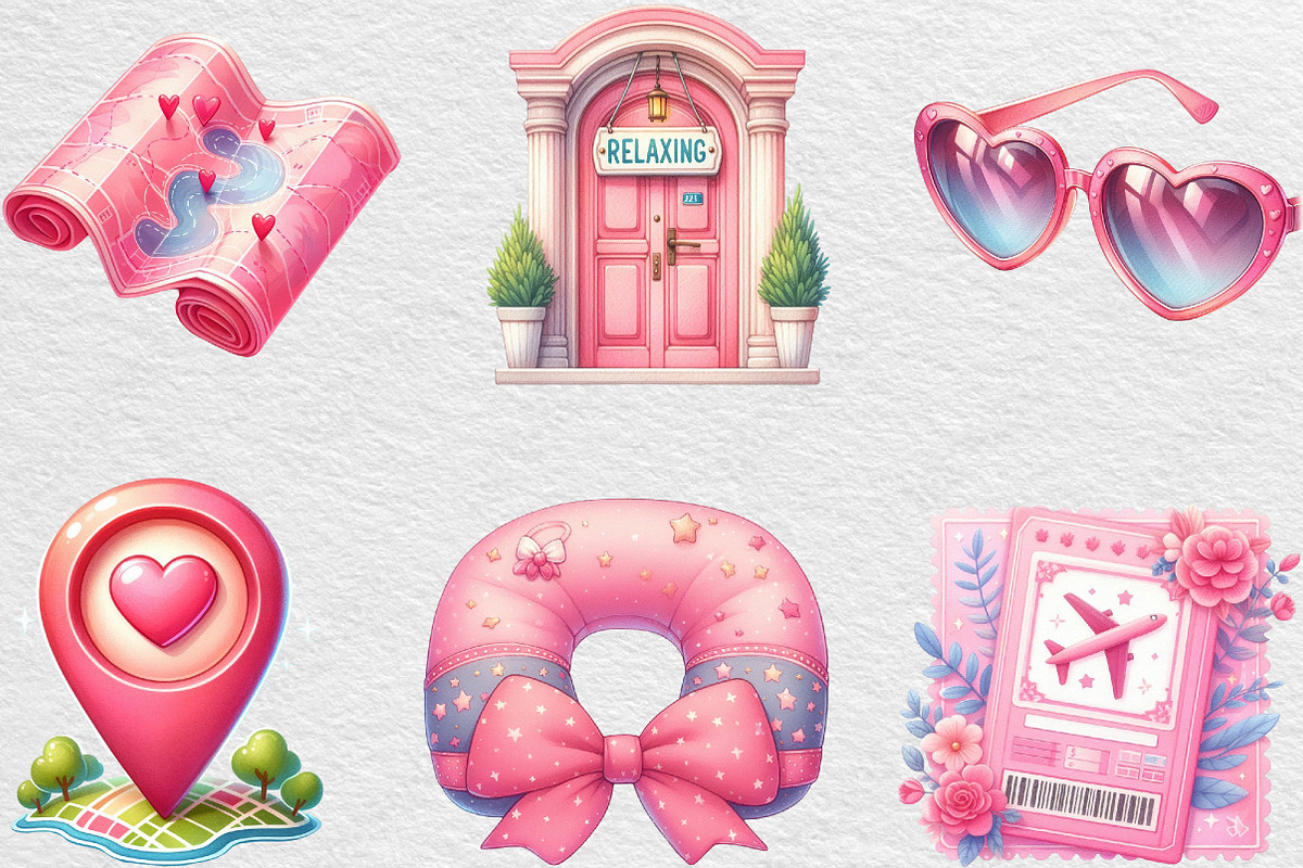 Watercolor Pink Travel Clipart, an Illustration by Black Bird Studio (Photo 3 of 6)
