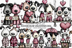Watercolor Valentines Dog Clipart, an Illustration by Canvas Craft