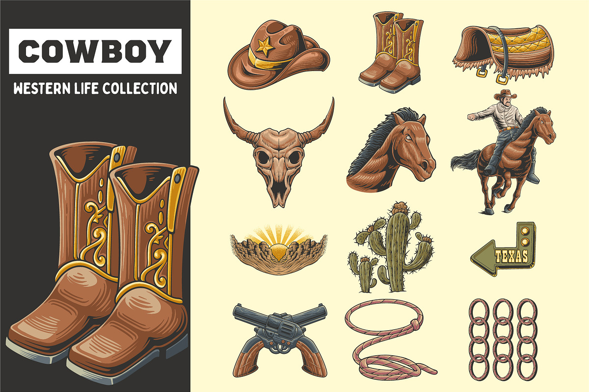 Vintage Cowboy & Western Collection, an Animal Illustration by Signatoro