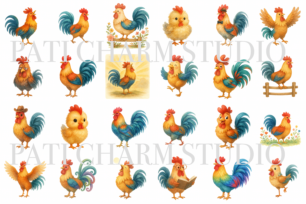 27 Rooster Clipart, an Animal Illustration by Pati Charm Studio (Photo 2 of 8)
