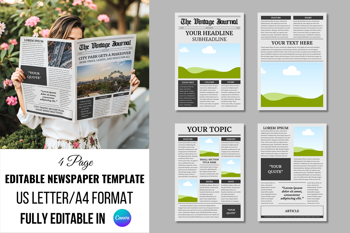 Vintage Newspaper Template, a Magazine Template by ZoloDesignHub (Photo 1 of 8)