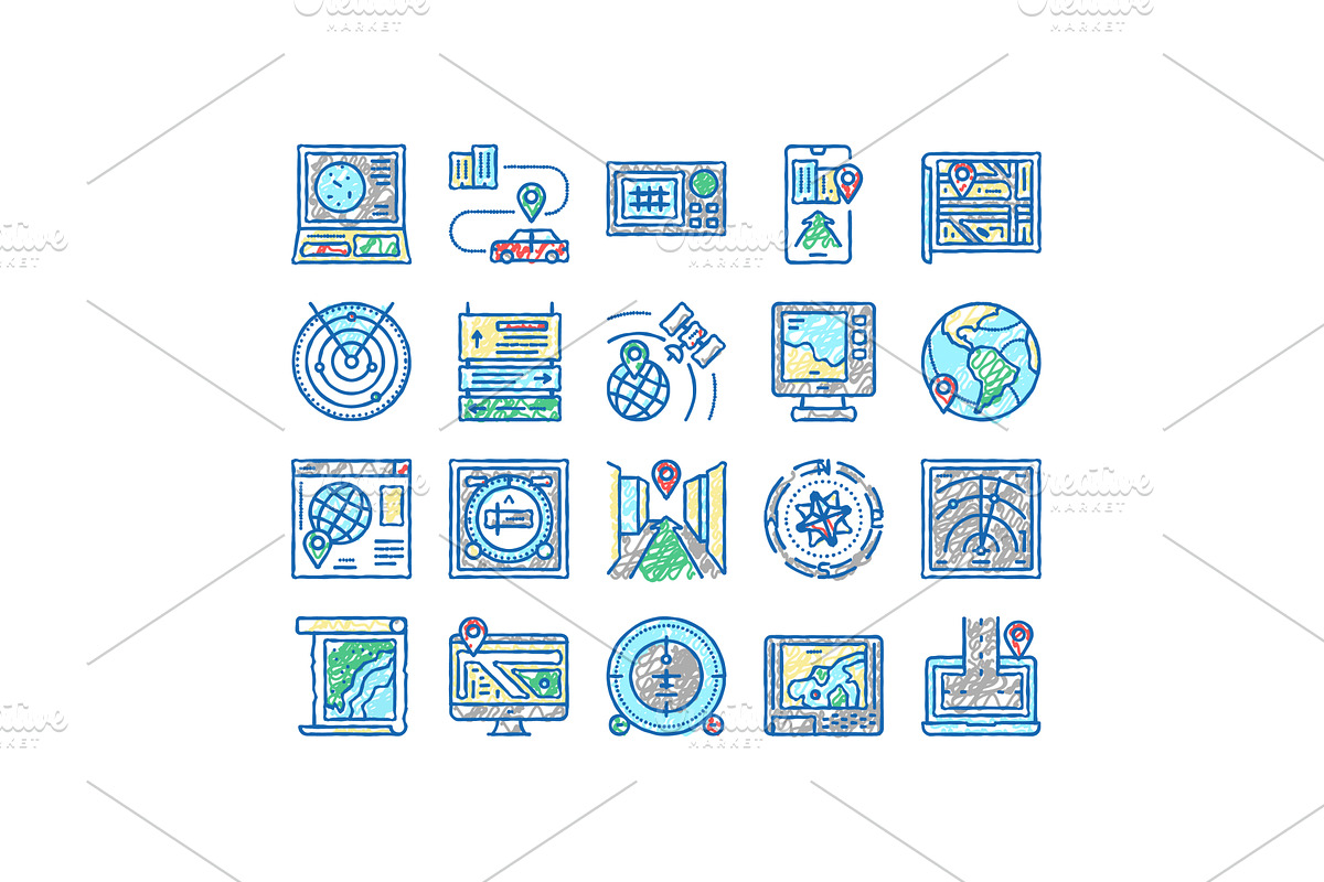 Map Location System set Icons hand, an Object Illustration by pikepicture