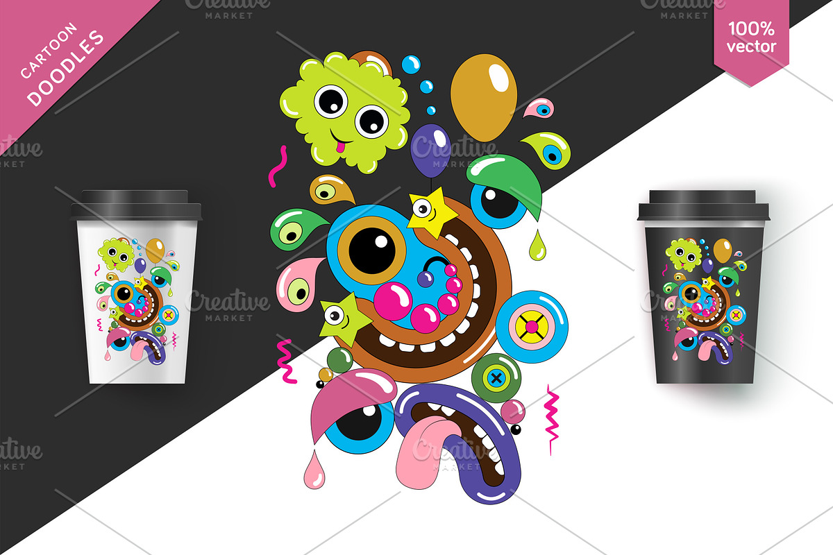 Сartoon doodles + 5 seamless pattern, an Animal Illustration by KENO Mascots (Photo 4 of 7)