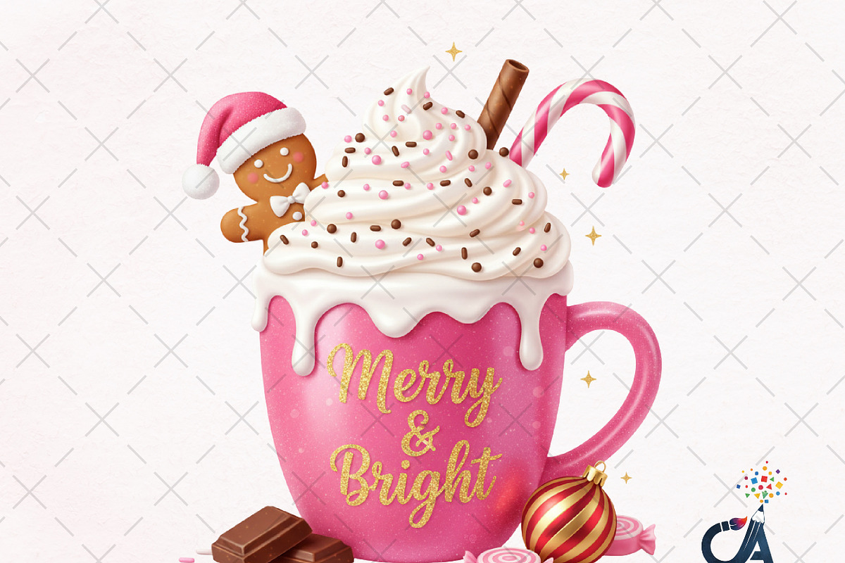 Merry & Bright Pink Coffee PNG, an Illustration by Creative Art (Photo 1 of 6)