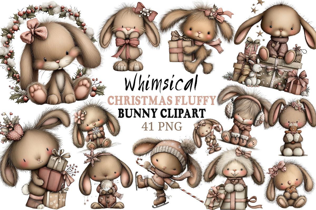 Whimsical Christmas Fluffy Bunny PNG, an Illustration by Craft Nest (Photo 1 of 11)