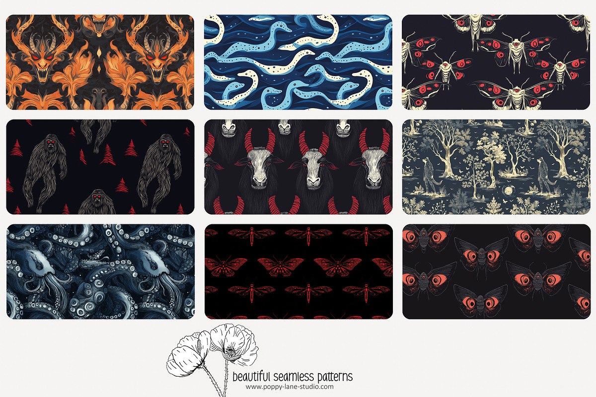 70 cryptid seamless pattern, a Pattern Graphic by Poppy Lane Studio