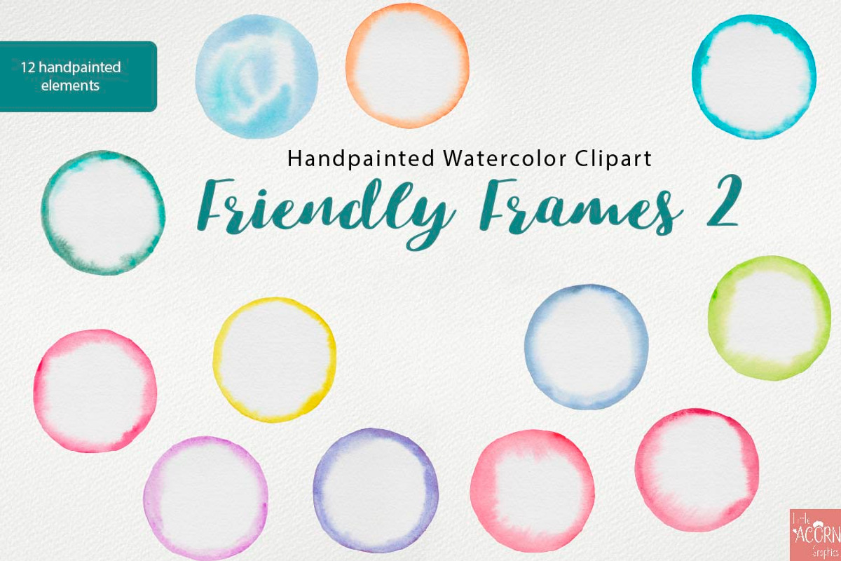 Watercolor Friendly Frames 2 Circles, an Object Graphic by LittleAcornGraphics (Photo 6 of 6)
