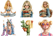 Watercolor Blonde Quirky Girl, a Seasonal Illustration by DreamArtGraphic (Thumbnail 2 of 4)