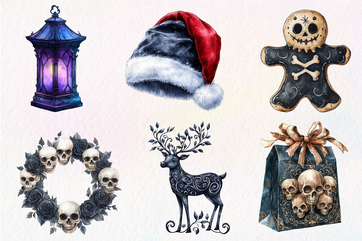 Watercolor Gothic Christmas Clipart, an Illustration by Dream Creation (Photo 4 of 7)