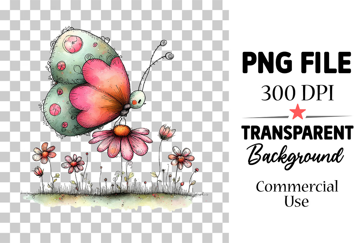 Whimsical Butterfly Flower Clipart, an Illustration by Watercolor design (Photo 3 of 6)