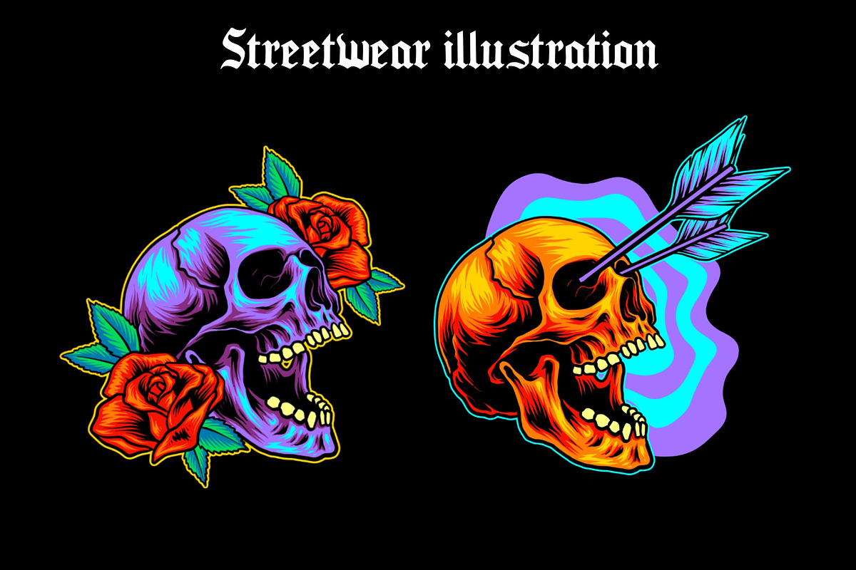 Streetwear Skull Illustration Bundle, an Object Illustration by METI (Photo 2 of 6)