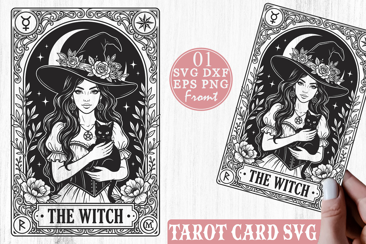 The Witch Tarot Card SVG, a Seasonal Illustration by Rose Art (Photo 3 of 3)